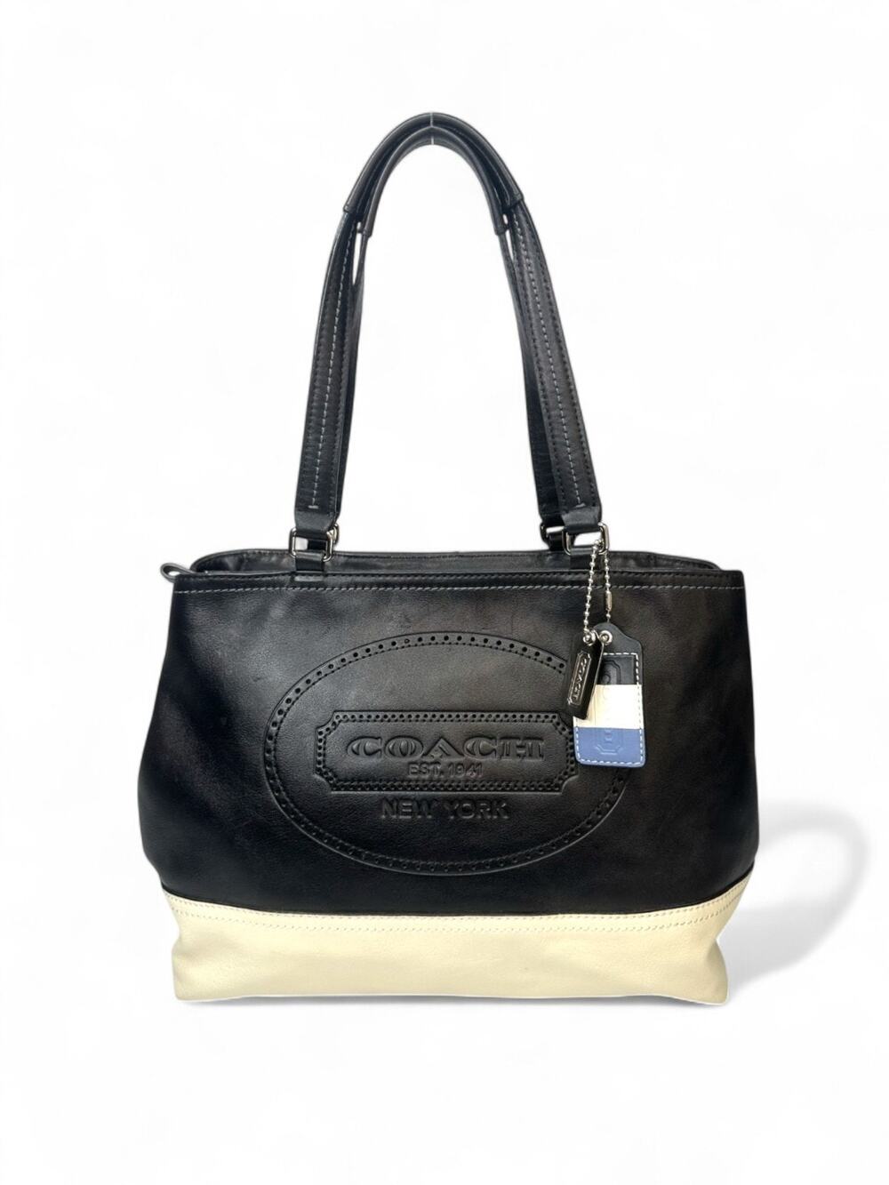 Coach Legacy Weekend Leather Carryall Tote Black White Shoulder Bag